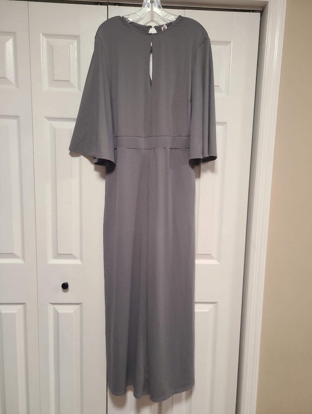 Halara Gray Wide Leg Jumpsuit Bell Sleeve Keyhole Front & Back Stretch Romper XL